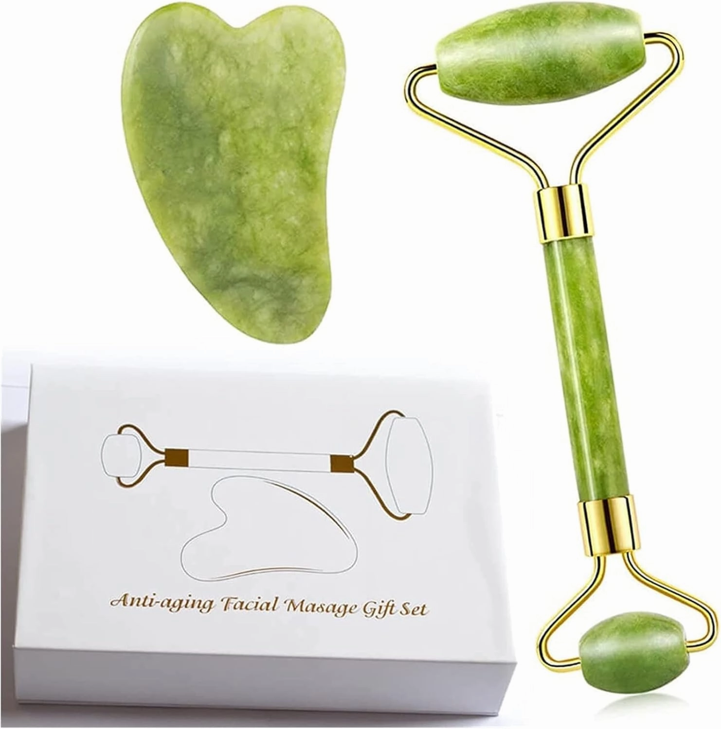 Gua sha Scraper Board Natural Crystal Jade Roller Facial Thin Massager Box Skin Slim Pink Stone Guasha Gem Anti Wrinkle Remover Gua Sha Gift Set Tool Massage Tool Set (Color : Sets 02)