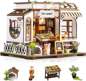 GuDoQi DIY Miniature House Kits, DIY Miniature Dollhouse Kit with Furniture, Tiny House Kits 1:24 Scale, Creative DIY Crafts for Adults Teen, Easter Day Birthday Gifts, Pet Shop