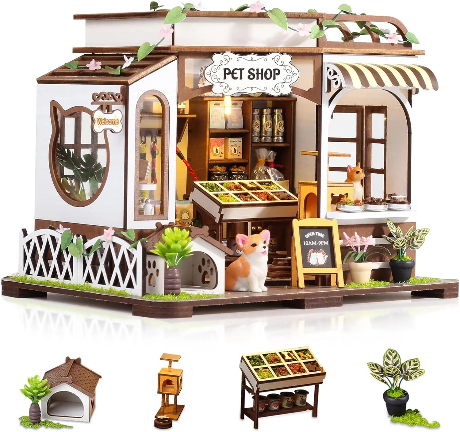 GuDoQi DIY Miniature House Kits, DIY Miniature Dollhouse Kit with Furniture, Tiny House Kits 1:24 Scale, Creative DIY Crafts for Adults Teen, Easter Day Birthday Gifts, Pet Shop