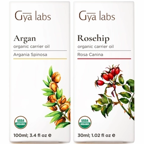 Gya Labs Argan Oil for Hair (3.4 fl oz) & Rosehip Oil for Face (1 fl oz) Set - 100% Natural Aromatherapy Grade Essential Oils Set