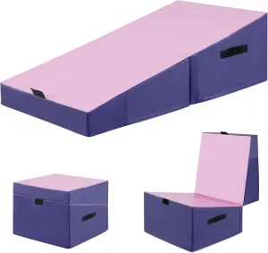 GYMAX Gymnastics Mat, 48‘’ x 24’’ Folding Incline Cheese Wedge Mat with Waterproof Cover, Hook & Loop Fasteners, Carrying Handle, Tumbling Mat for Exercise, Yoga, Home Gym Fitness