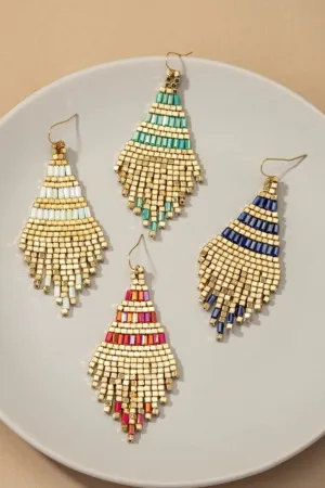 ❤️GYPSY FOX-Handmade metallic cube bead tassel earrings
