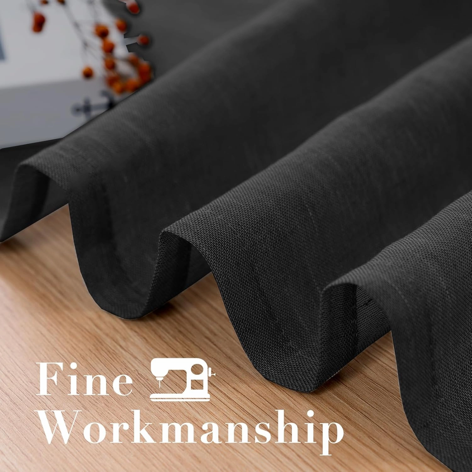 H.VERSAILTEX Linen Curtains Natural Blended Curtain Panels for Living Room/Light Reducing Linen Semi Sheer Curtains 84 inch Length 2 Panels Set Nickel Grommet Window Panels, 52" x 84", Black