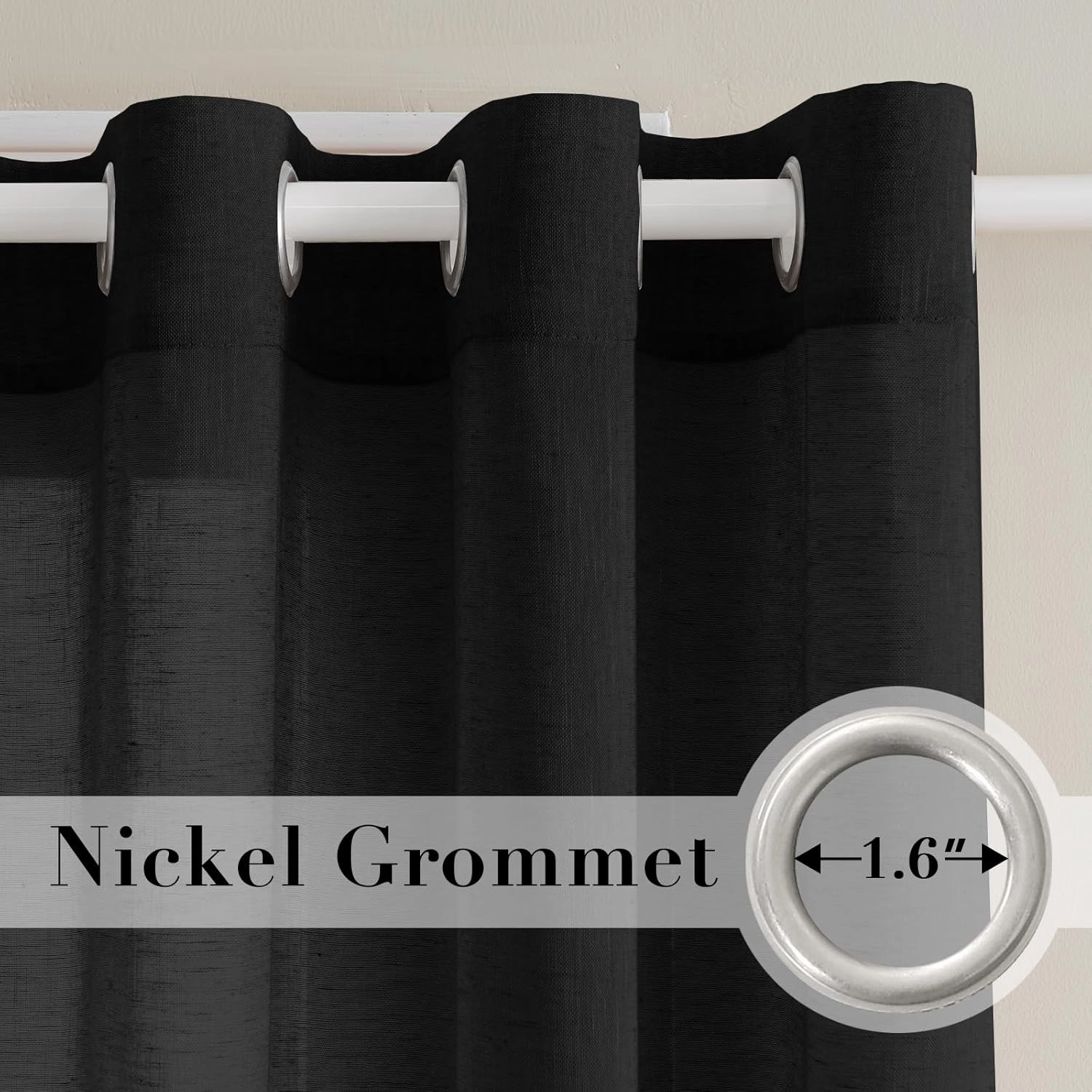 H.VERSAILTEX Linen Curtains Natural Blended Curtain Panels for Living Room/Light Reducing Linen Semi Sheer Curtains 84 inch Length 2 Panels Set Nickel Grommet Window Panels, 52" x 84", Black