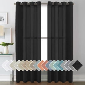 H.VERSAILTEX Linen Curtains Natural Blended Curtain Panels for Living Room/Light Reducing Linen Semi Sheer Curtains 84 inch Length 2 Panels Set Nickel Grommet Window Panels, 52" x 84", Black