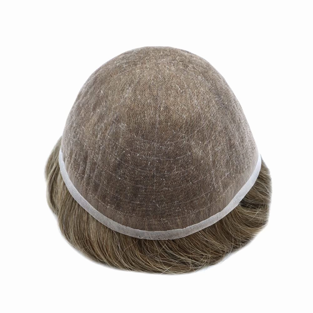 Hair System For Men Soft Full Swiss Lace Mens Toupee Human Hair Replacement Systems Bleached Knots Toupee For Men Hair Piece 8x10#1720#17 DARK ASH BLONDE 20% GREY 100% Density