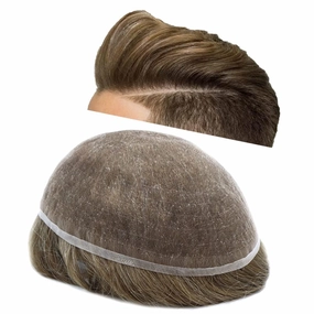 Hair System For Men Soft Full Swiss Lace Mens Toupee Human Hair Replacement Systems Bleached Knots Toupee For Men Hair Piece 8x10#1720#17 DARK ASH BLONDE 20% GREY 100% Density