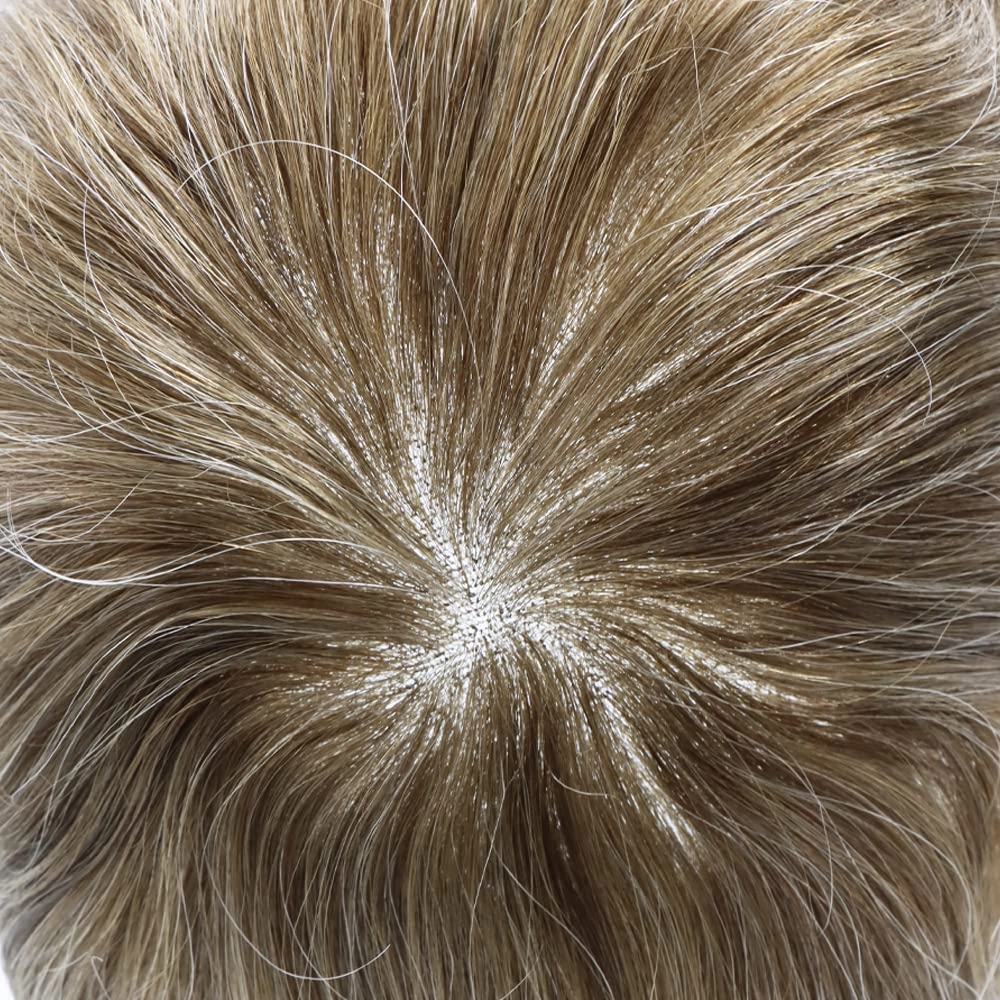 Hair System For Men Soft Full Swiss Lace Mens Toupee Human Hair Replacement Systems Bleached Knots Toupee For Men Hair Piece 8x10#1720#17 DARK ASH BLONDE 20% GREY 100% Density