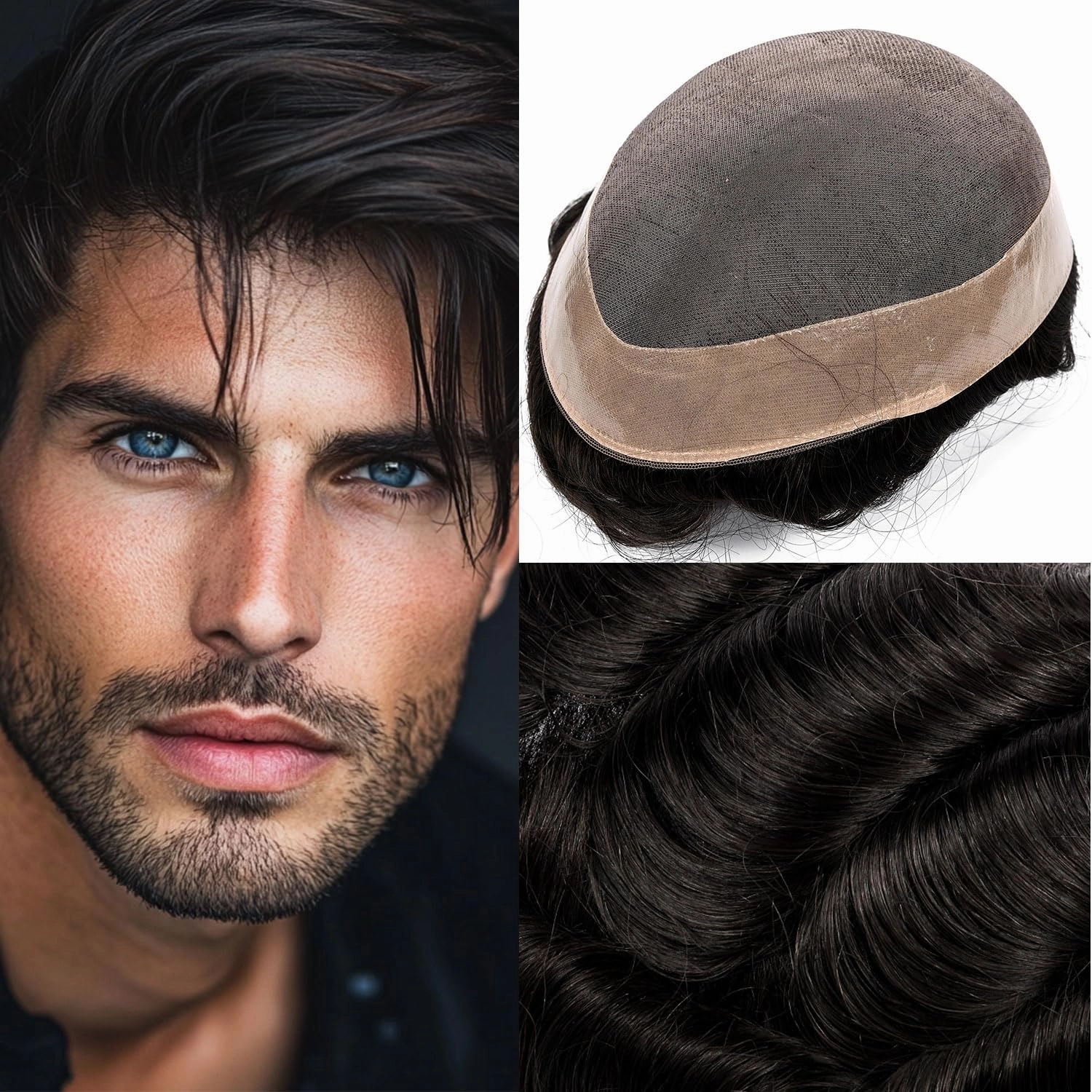 Hair System For Men Toupee Fine Mono Hair Piece European Human Hair Replacement NPU Skin Around Toupee For Men (2# Darkest Brown, 8x10""-120% Medium Light to Medium Density)
