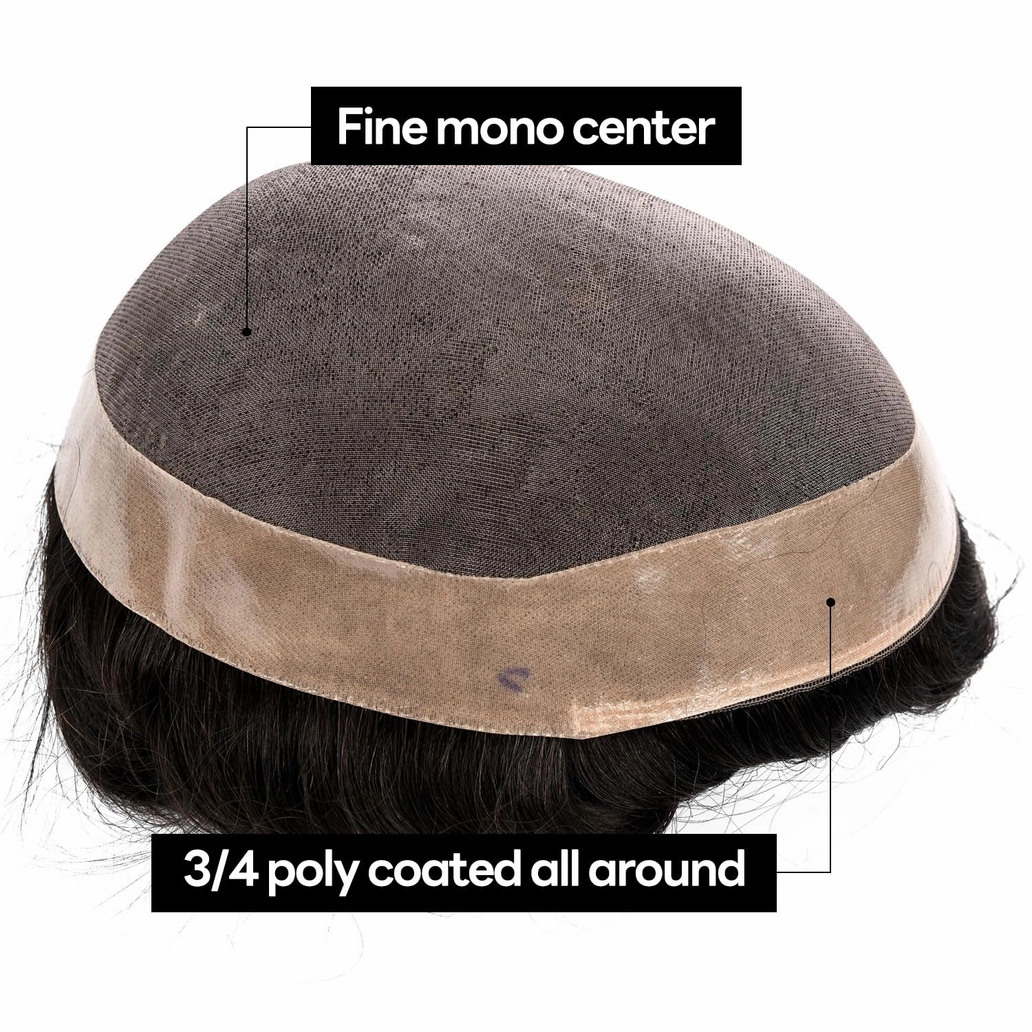 Hair System For Men Toupee Fine Mono Hair Piece European Human Hair Replacement NPU Skin Around Toupee For Men (2# Darkest Brown, 8x10""-120% Medium Light to Medium Density)
