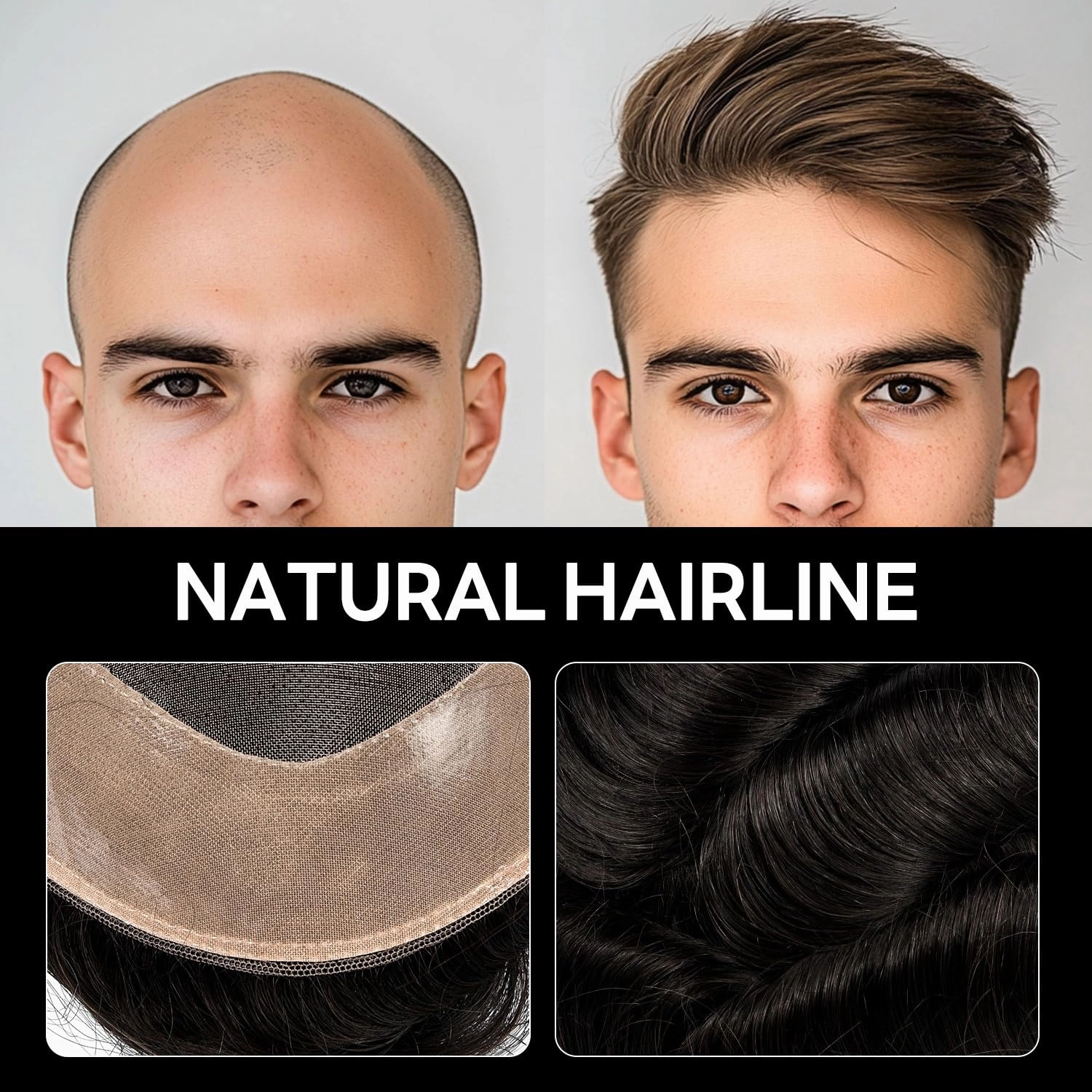 Hair System For Men Toupee Fine Mono Hair Piece European Human Hair Replacement NPU Skin Around Toupee For Men (2# Darkest Brown, 8x10""-120% Medium Light to Medium Density)