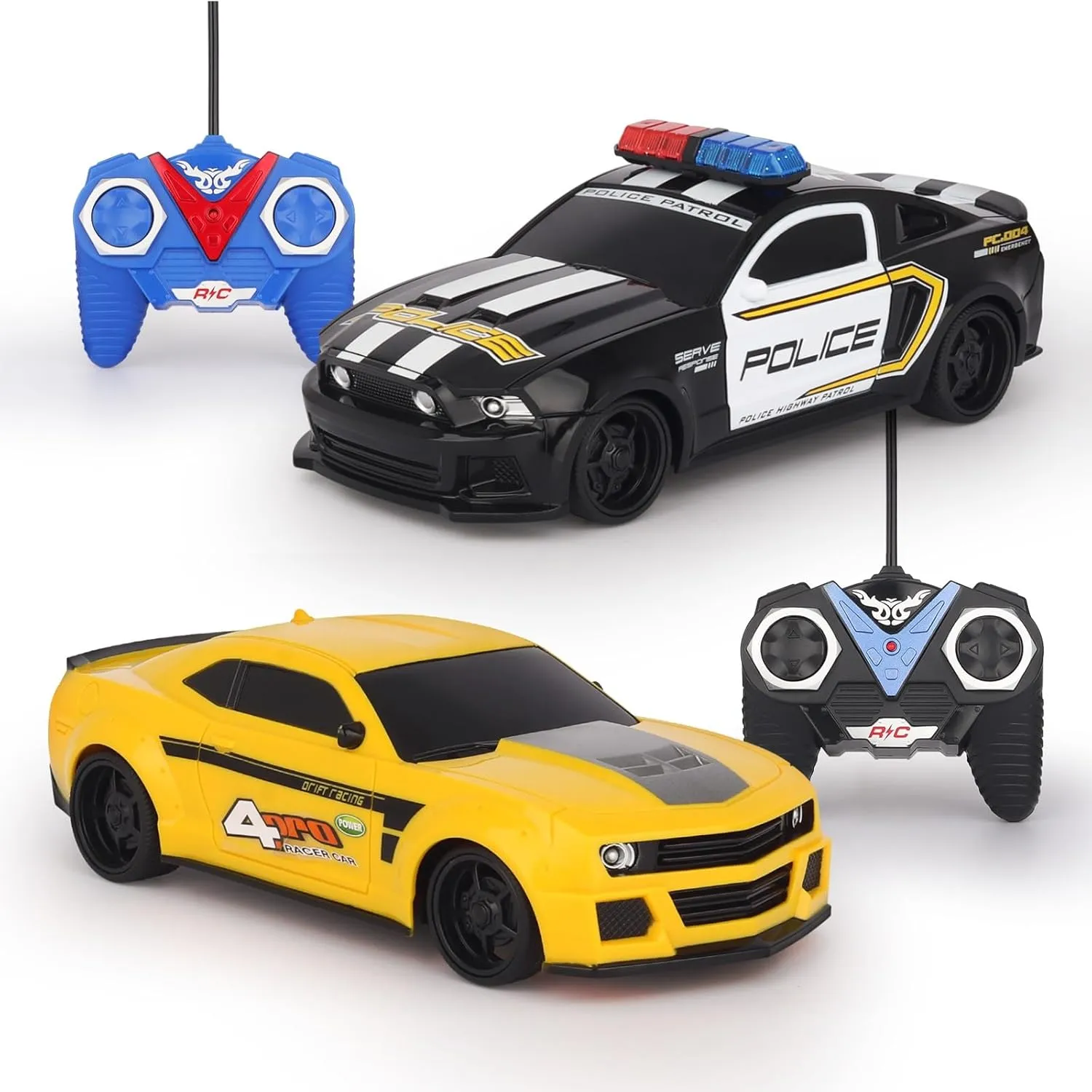 Haktoys Amazing Set of Two RC Toy Vehicles: Remote Control Police Chase Set with Police Car and Sports Car - Simultaneous Action Fun for Kids Boys Girls