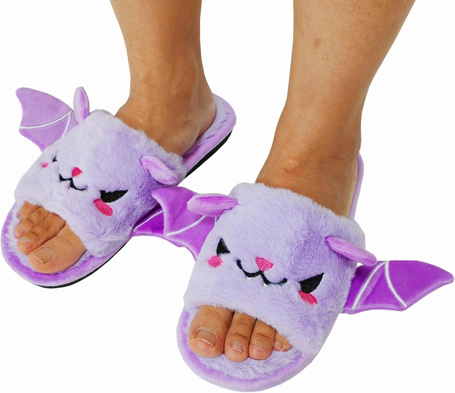 Halloween Bat Animal Slippers Soft Plush Cozy Open Toe Women Indoor or Outdoor Fuzzy Slippers Halloween Gifts For Girls Women Girlfriend