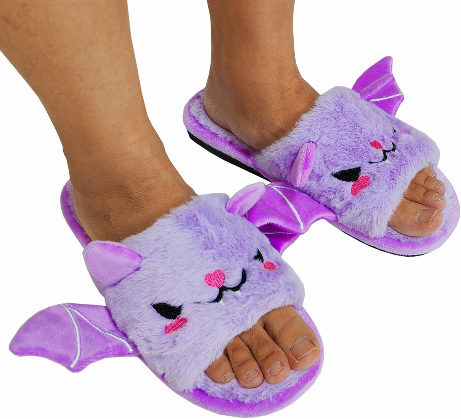Halloween Bat Animal Slippers Soft Plush Cozy Open Toe Women Indoor or Outdoor Fuzzy Slippers Halloween Gifts For Girls Women Girlfriend