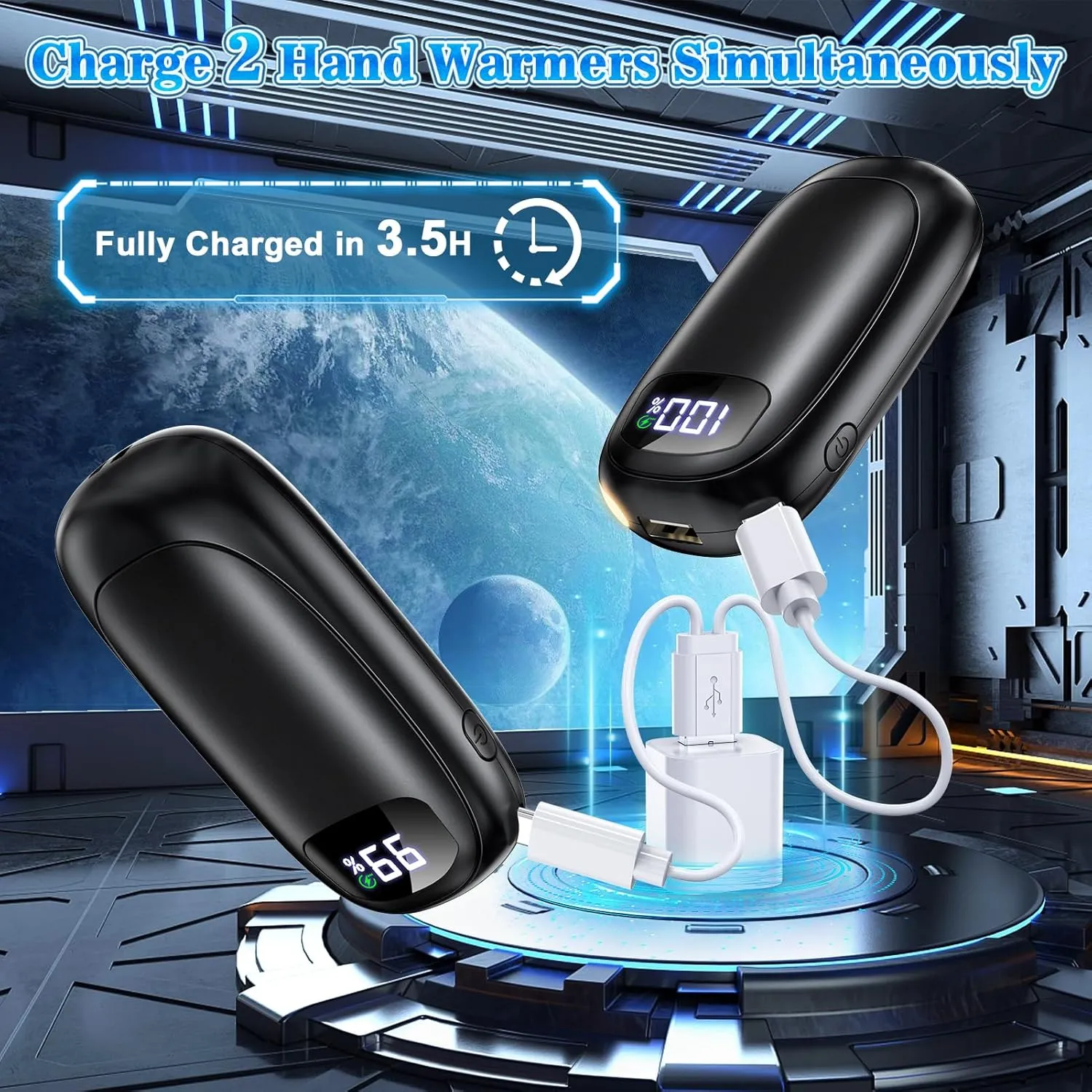 Hand Warmers Rechargeable - 2 Pack Electric Hand Warmers 14000mAh, 16 Hrs Warmth Dual-Sided Heating Max 131℉, 4 Heating Levels Battery Operated Pocket Heater for Raynauds, Hunting, Golf, Camping