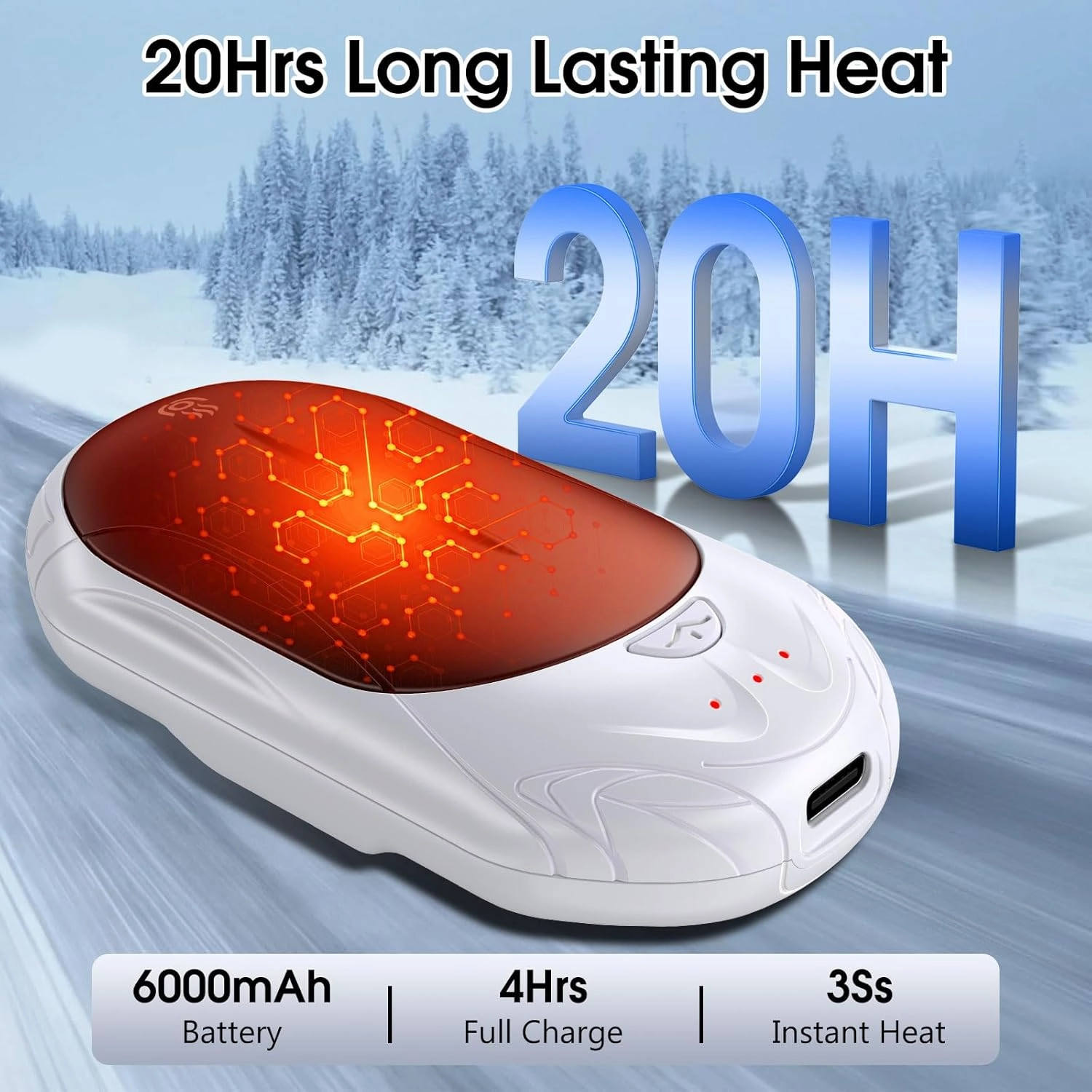 Hand Warmers Rechargeable 2 Pack,AI 6000mAh Rechargeable Hand Warmer,20Hrs Long Heating Electric Hand Warmer,Portable Pocket Heater,Gifts for Christmas,Golf,Camping,Hunting