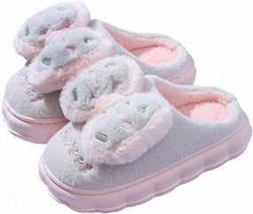 HANDKEI Women's cute bow anti slip thick rubber sole plush slippers for home and indoor use
