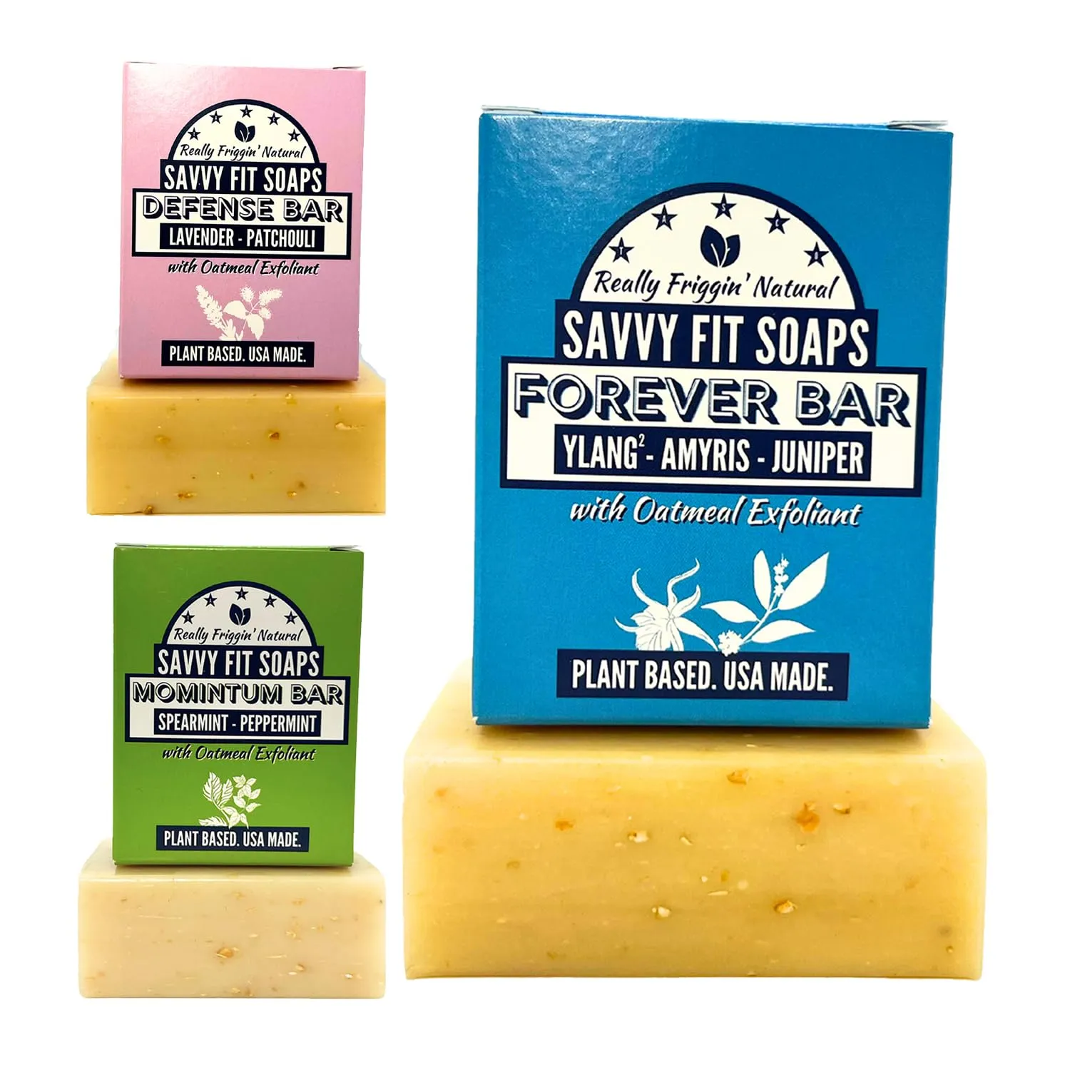 Handmade Natural Soap Bar - TOP OATMEAL BARS - MOMINTUM, FOREVER, DEFENSE Soap Bars - Plant-Based Both Body & Face - Cruelty-Free Gift for All (Pack of 3) 4.5 oz/Bar