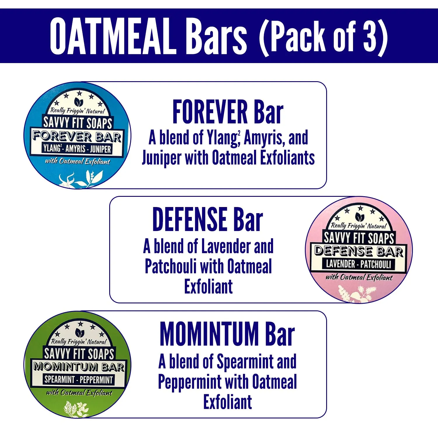 Handmade Natural Soap Bar - TOP OATMEAL BARS - MOMINTUM, FOREVER, DEFENSE Soap Bars - Plant-Based Both Body & Face - Cruelty-Free Gift for All (Pack of 3) 4.5 oz/Bar