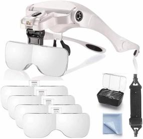 Hands Free Headband Magnifier with Led Light- Head Mounted Magnifying Glasses for Reading, Jewelry Loupe, Watch, Electronic Repair 1.0X to 3.5X Zoom A