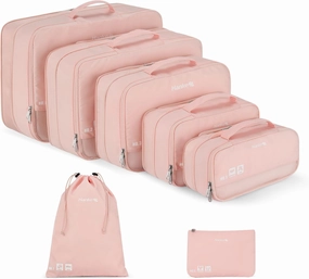 Hanke 7 Sets Packing Cubes for Travel, Travel Organizer Bags, Compressible Expandable Packing Organizers, Tear Resistant Luggage Organizer, Gifts for Women Mom