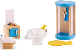 Hape Wooden Doll House Furniture Family Bathroom Set| Pretend Playset for Kid’s Wooden Dollhouse