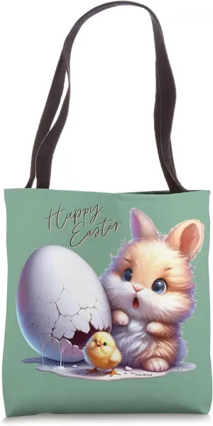 Happy Easter Egg Surprise Hatchling Chick and Bunny Tote Bag
