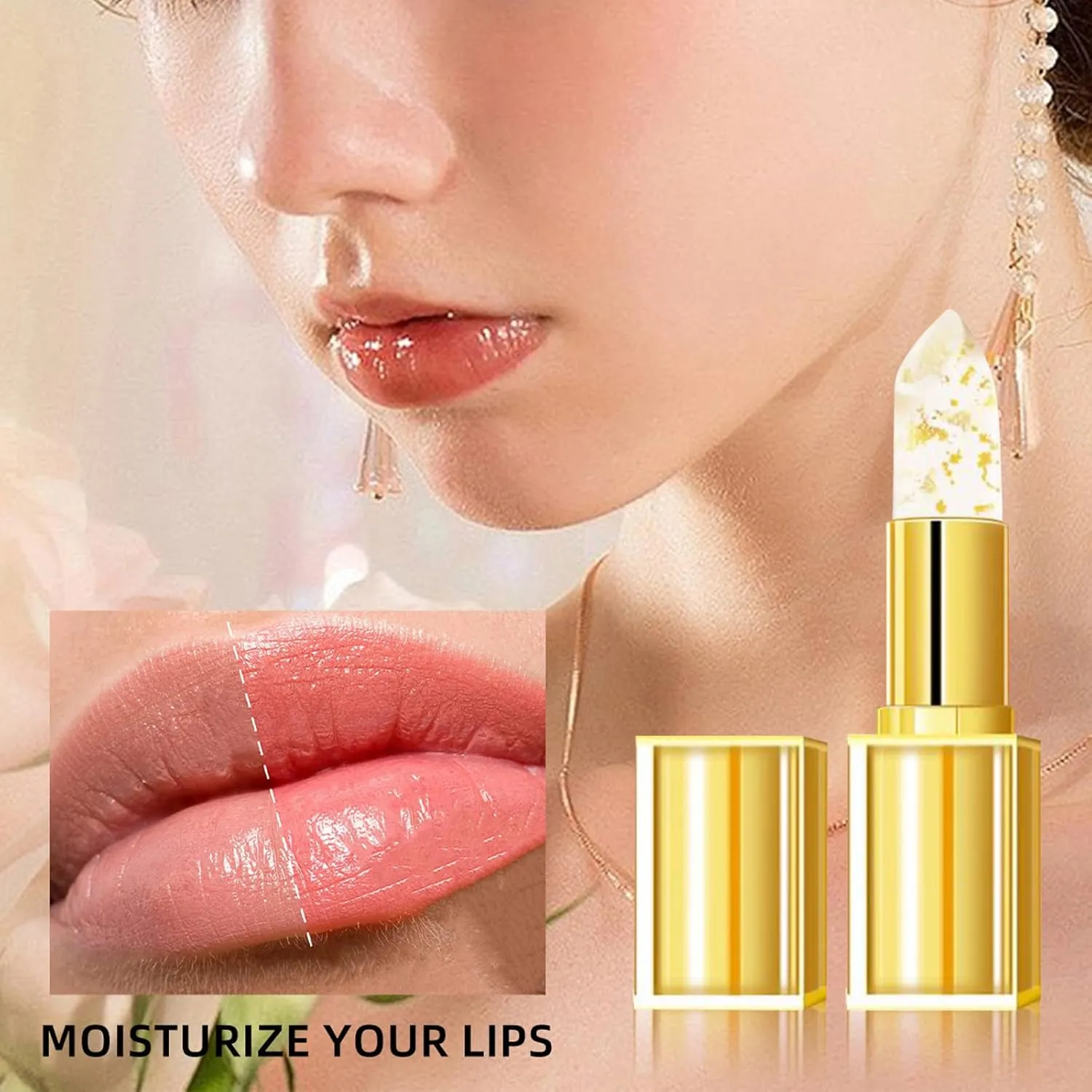 Hardpointing Color Changing Lipstick,Beneficial Lip Stain, Beneficialn Clear Lipstick That Changes Color, Transfer Proof Color Changing Lip Gloss With Gold Flakes, Gold Crystal Deep Nourishment (4 pc)