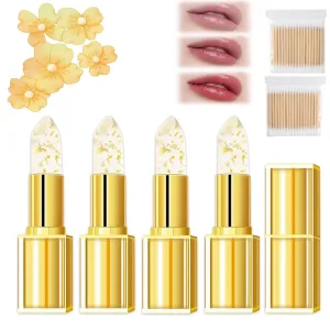 Hardpointing Color Changing Lipstick,Beneficial Lip Stain, Beneficialn Clear Lipstick That Changes Color, Transfer Proof Color Changing Lip Gloss With Gold Flakes, Gold Crystal Deep Nourishment (4 pc)