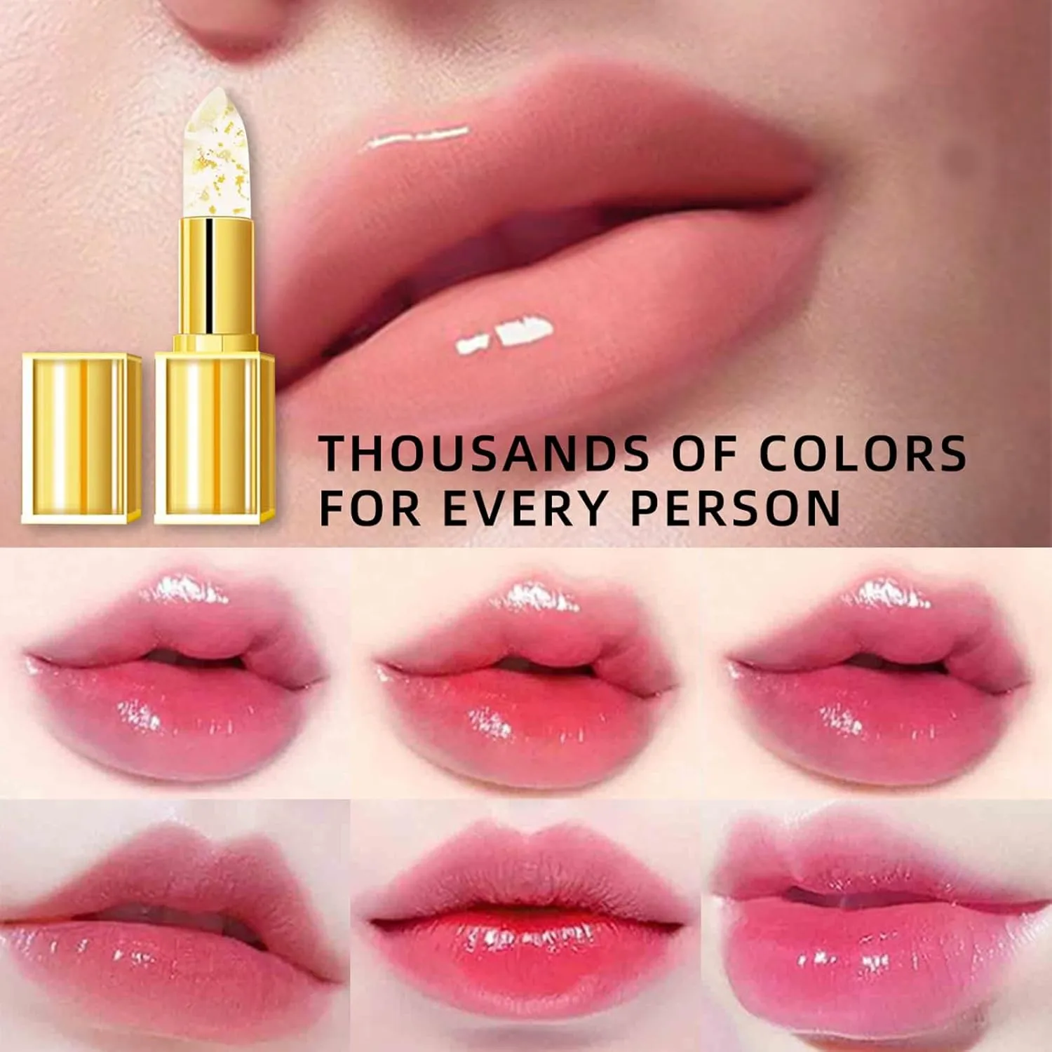 Hardpointing Color Changing Lipstick,Beneficial Lip Stain, Beneficialn Clear Lipstick That Changes Color, Transfer Proof Color Changing Lip Gloss With Gold Flakes, Gold Crystal Deep Nourishment (4 pc)