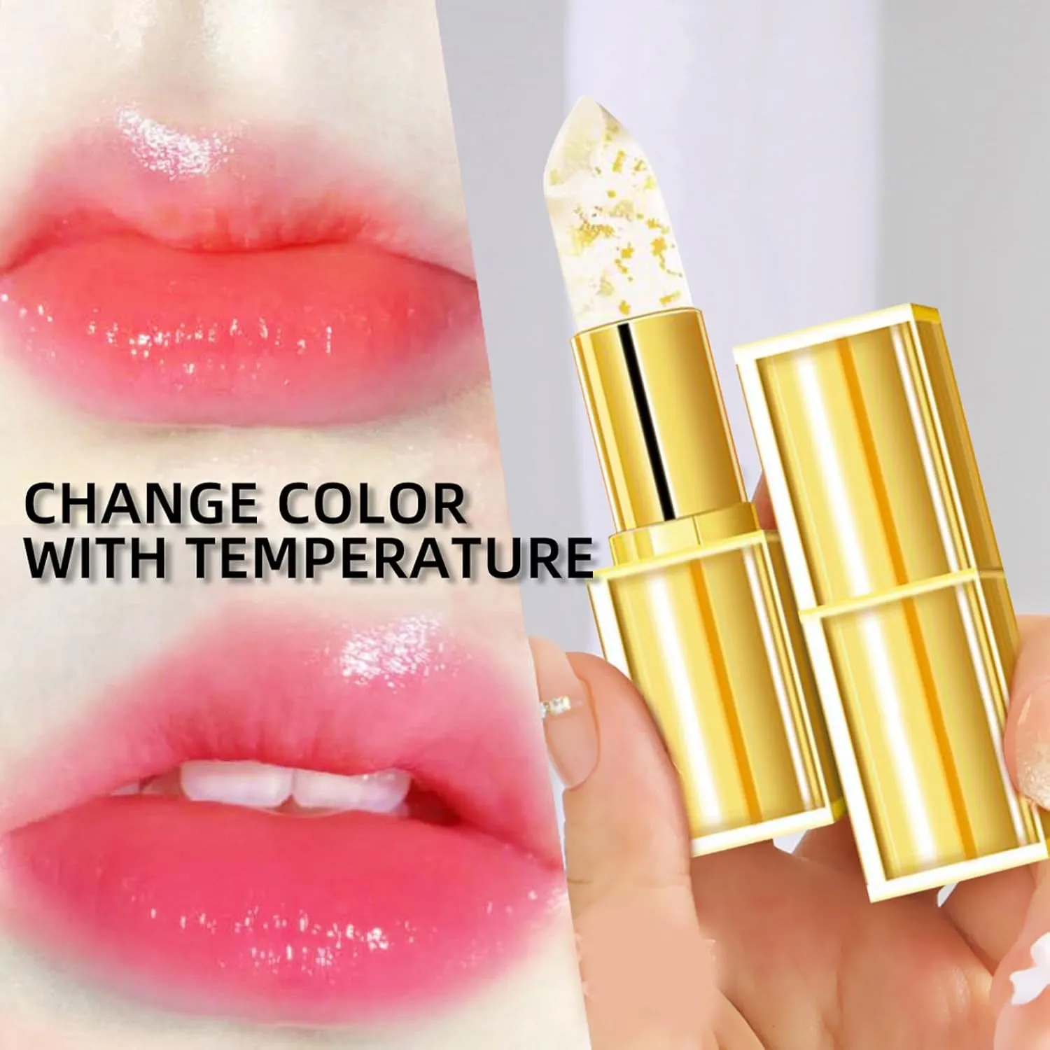 Hardpointing Color Changing Lipstick,Beneficial Lip Stain, Beneficialn Clear Lipstick That Changes Color, Transfer Proof Color Changing Lip Gloss With Gold Flakes, Gold Crystal Deep Nourishment (4 pc)