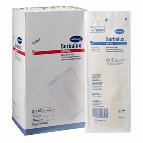 Hartmann 48720000 Sorbalux ABD Pad, Sterile, 10" Length, 8" Width, Latex Free (Pack of 320)