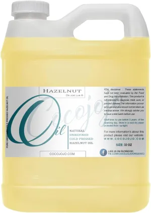 Hazelnut Oil 32 oz Pure Natural Cold Pressed Unrefined Extra Virgin Hazel Nut Oil - for Hair Skin Body Nail and Beard - Moisturizing, Soothing, Hydrating, & Nourishing