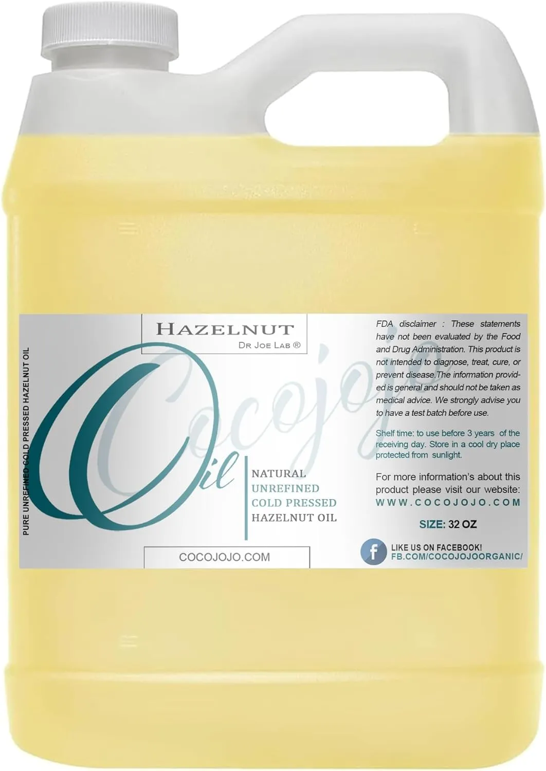 Hazelnut Oil 32 oz Pure Natural Cold Pressed Unrefined Extra Virgin Hazel Nut Oil - for Hair Skin Body Nail and Beard - Moisturizing, Soothing, Hydrating, & Nourishing