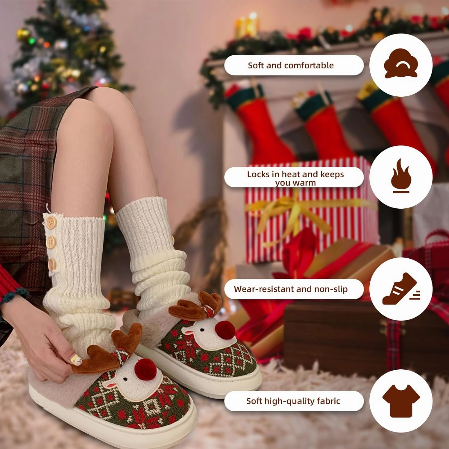 Heart Love Slippers - Women's Fuzzy Plush Memory Foam Indoor House Winter Shoes - Valentine Gifts