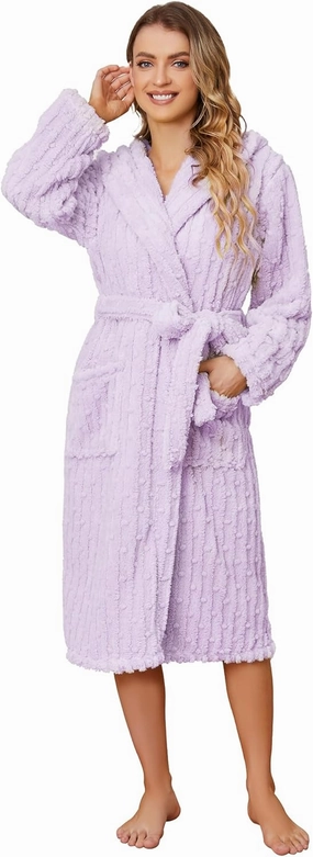 HEARTNICE Fuzzy Soft Robes for Women, Long Plush Hooded Robe Fluffy Warm Bathrobes