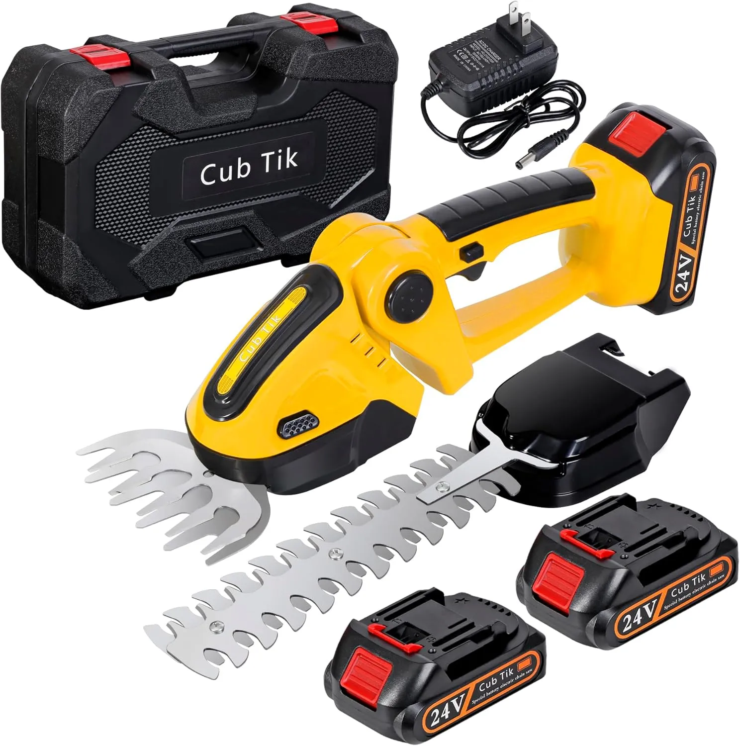 Hedge Trimmer Cordless with Battery and Charger 21V Electric Brush Grass Shrub Trimmer 2 in 1 Handheld Mini Grass Shears Grass Cutter Battery Powered Hedge Trimmer Yellow