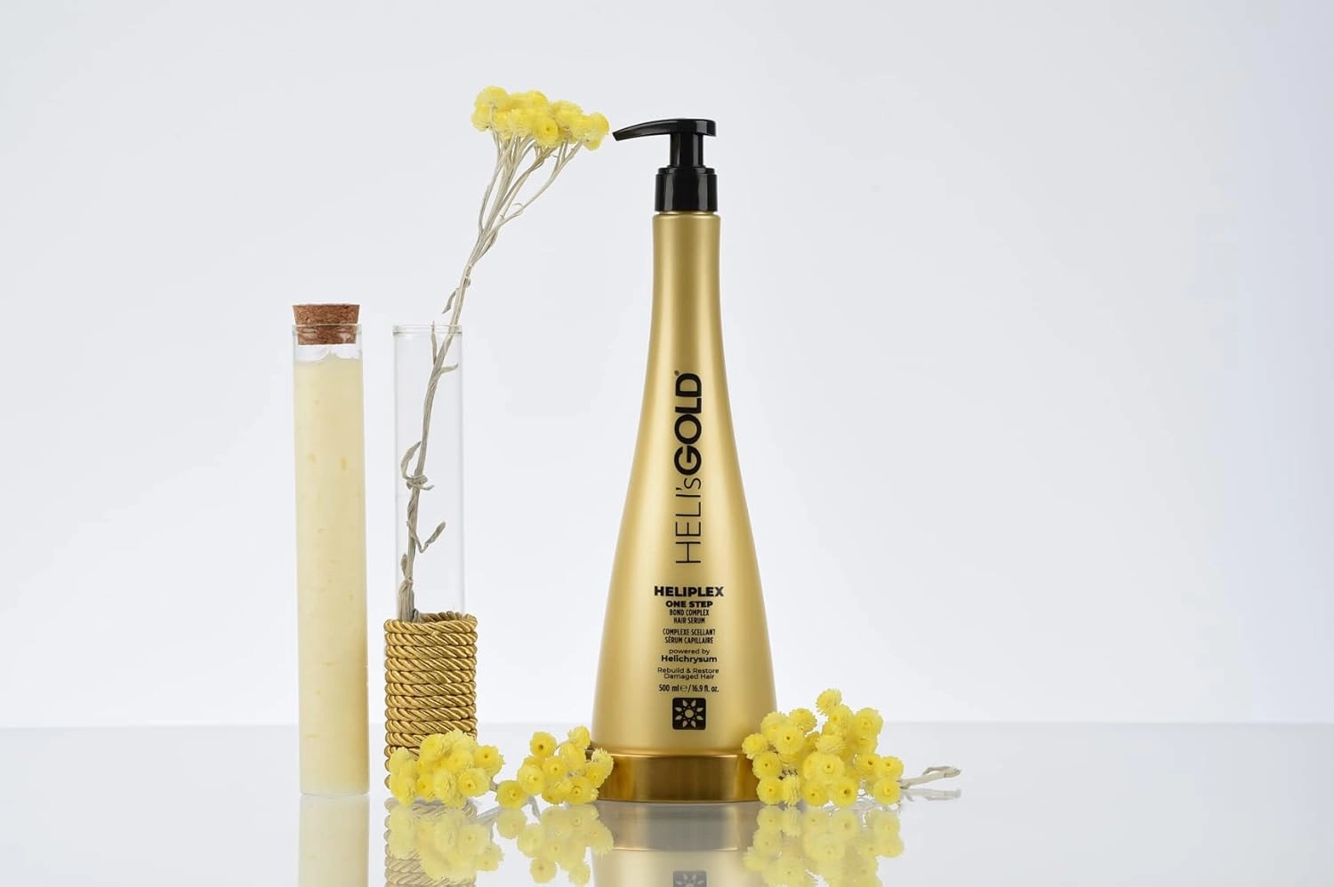 Heli's Gold Heliplex One Step Hair Serum - Bond Complex Treatment For Maintenance And Regrowth - Intensive, Nourishing Repair For Damaged, Split Strands - Sun And Thermal Heat Protectant - 16.9 Oz