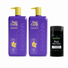 Herbishh Just Curls Coconut & Avocado Oil Infused Curly Hair Shampoo And Conditioner Set   Hair Wax Stick For Women & Men