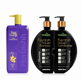 Herbishh Keratin Shampoo and Conditioner Set   Just Curls Deep Conditioner for Curly Hair, Avocado & Coconut Oil, Vegan, 500ml
