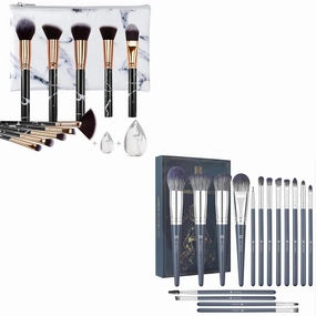HEYMKGO Marble 10Pcs Makeup Brush Set with 16Pcs Blue Brush Sets, for Blending, Shading, Contouring Face Brushes, Eye Shadows Concealers Powder Brush Tools (Black & Blue)