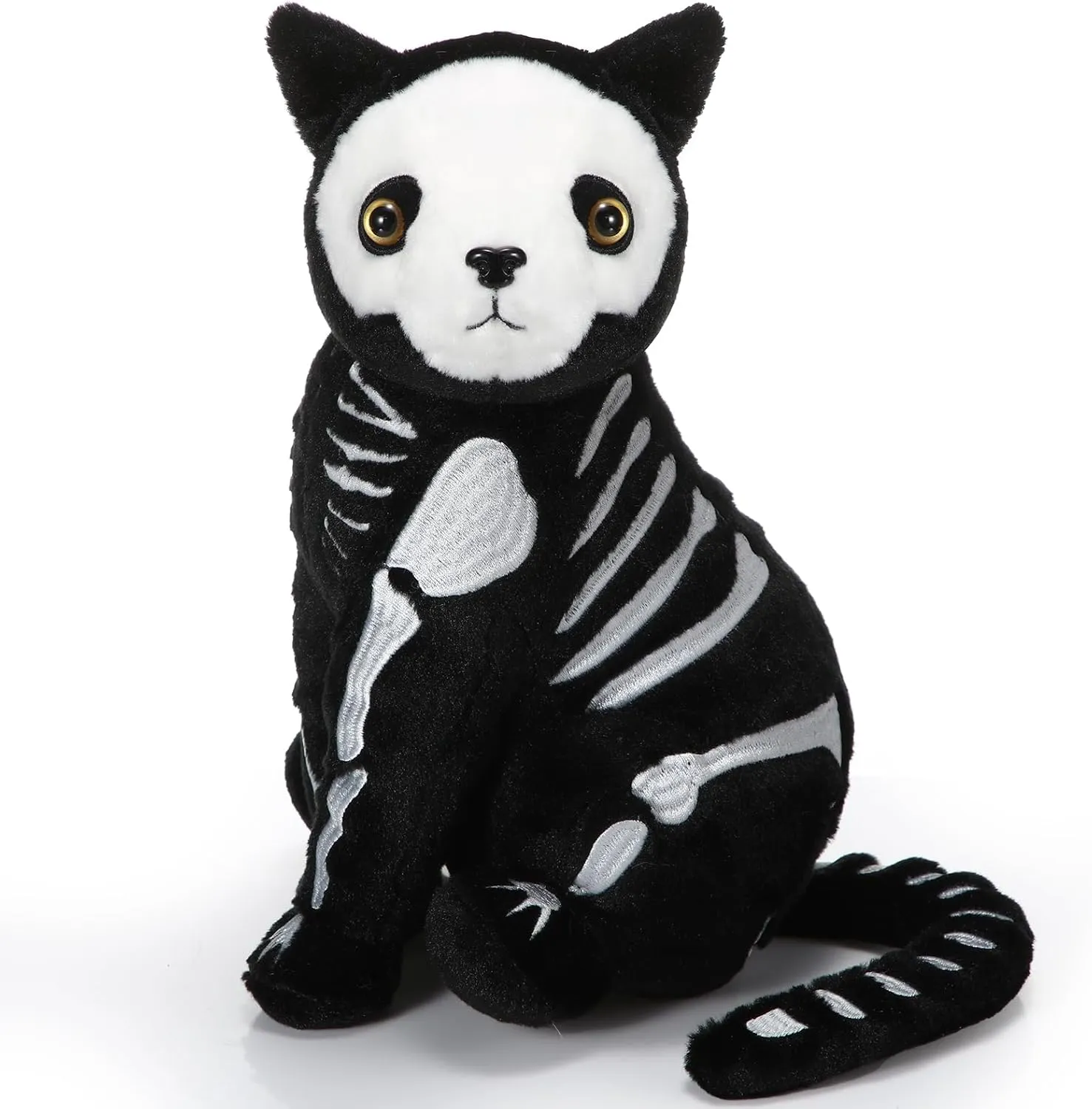 Hiboom Skeleton Black Cat Stuffed Animal 13 Inch Soft Plush Black Kitten Stuffed Animal Nightmare Catnap Plush for Halloween Day of The Dead Decor Gift Birthday Party Favors(Stylish Style)