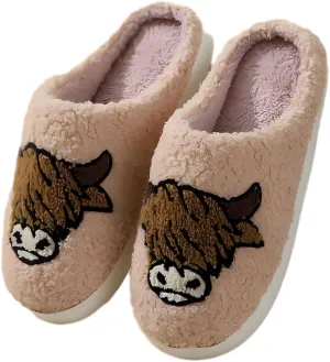 highland cow slippers Plush Warm adult animal slippers Non-Slip Indoor Outdoor slippers for women men fuzzy House Shoes gifts