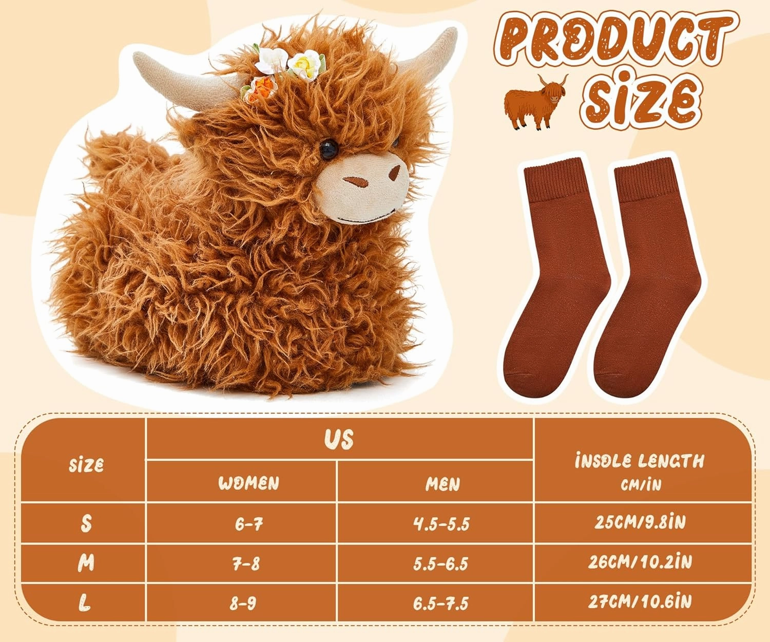 Highland Cow Slippers for Women Men Plush Animal Slippers with Cotton Scottish Socks