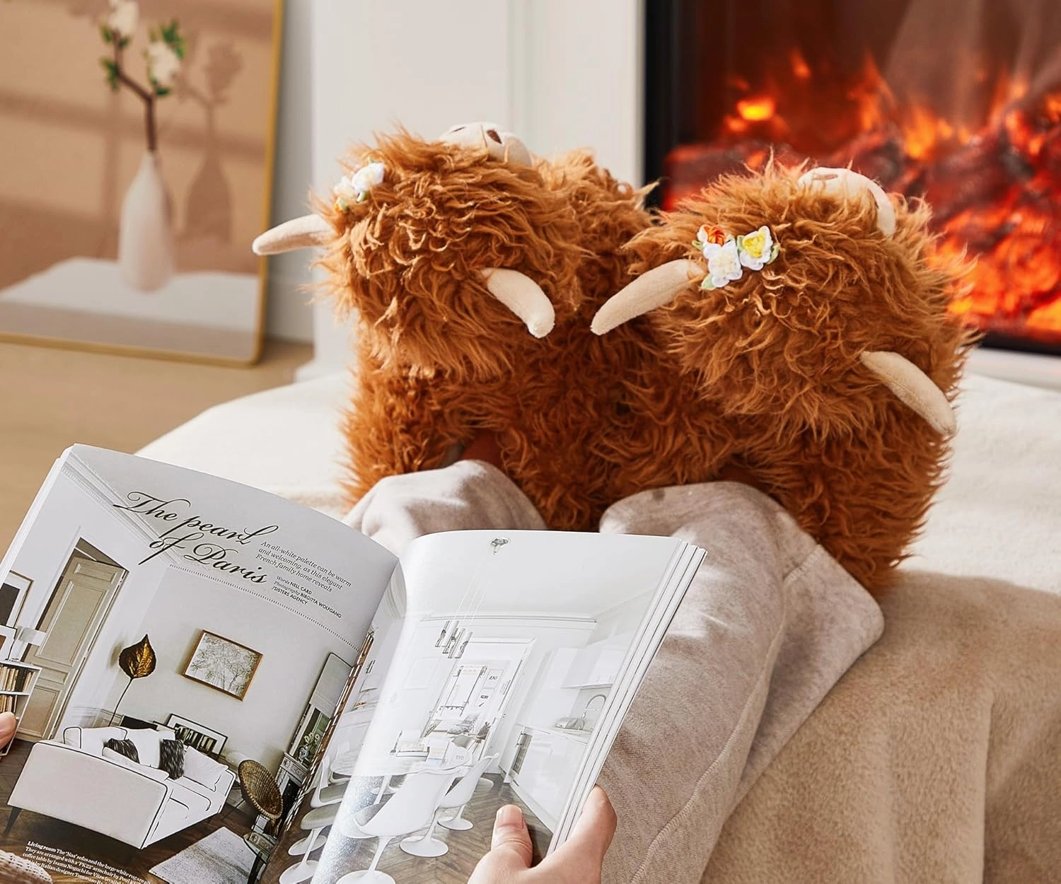 Highland Cow Slippers for Women Men Plush Animal Slippers with Cotton Scottish Socks
