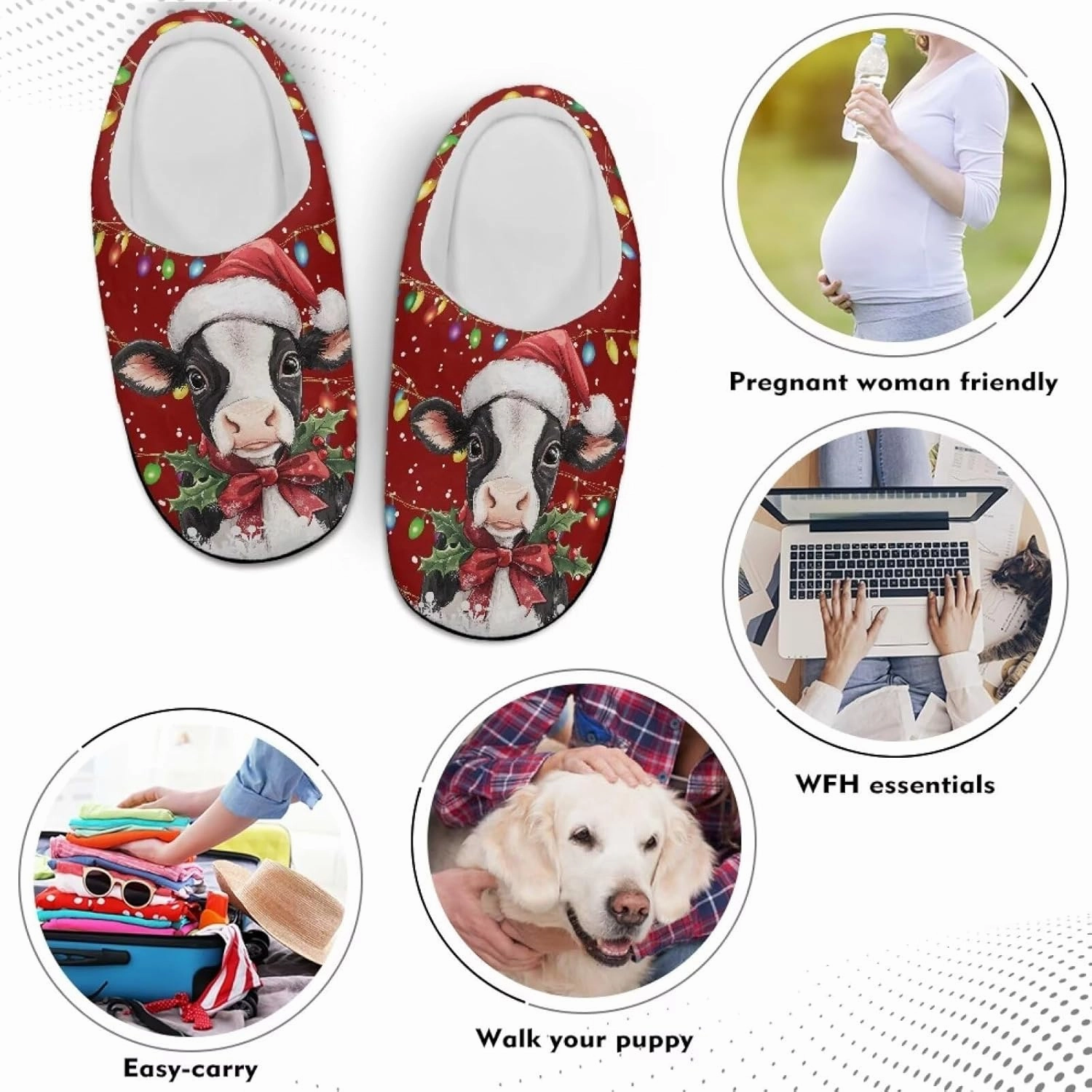 Holiday Christmas Slippers Indoor Bedroom Fluffy Warm Slippers Winter House Slippers for Women Men Soft House Shoes