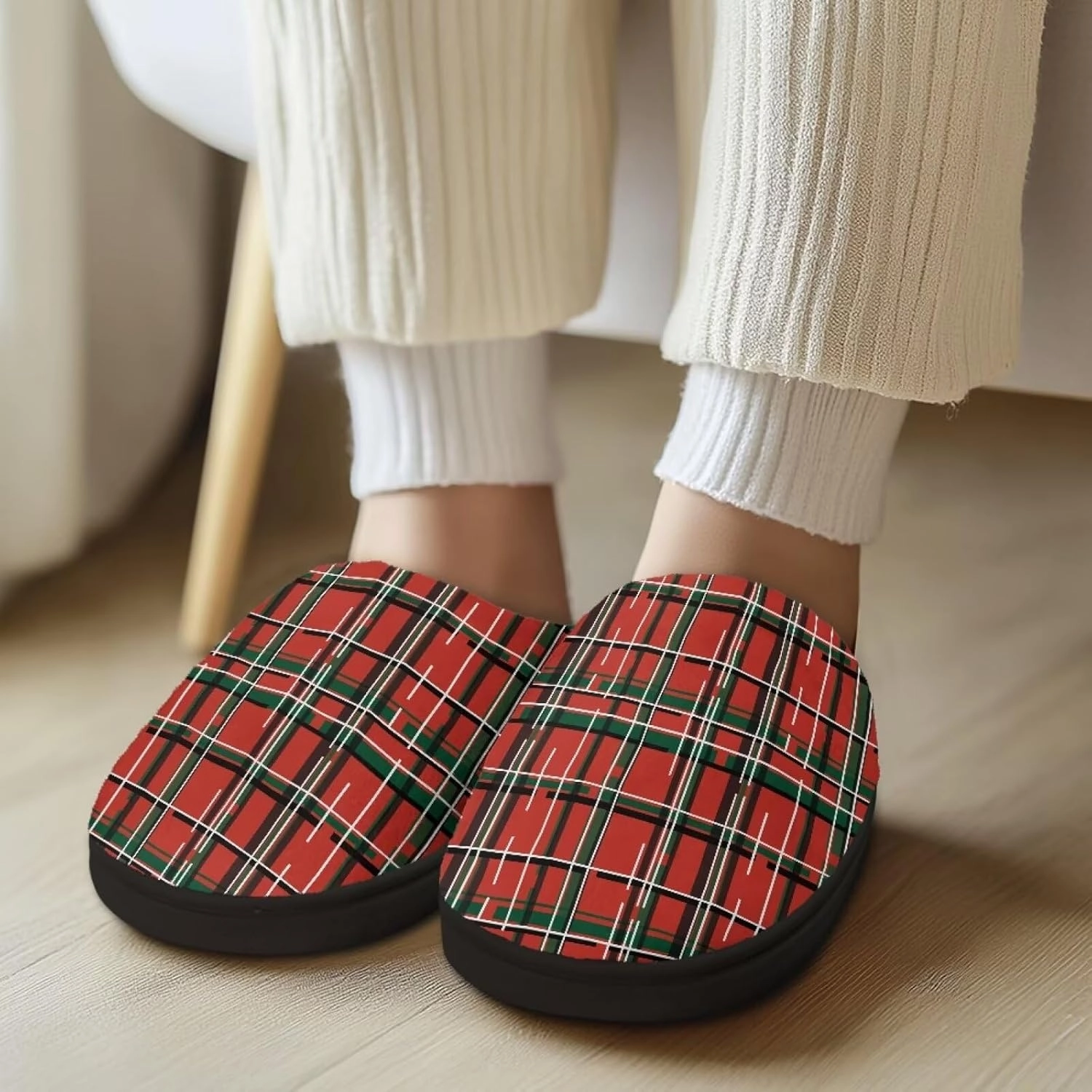 Holiday Christmas Slippers Indoor Bedroom Fluffy Warm Slippers Winter House Slippers for Women Men Soft House Shoes