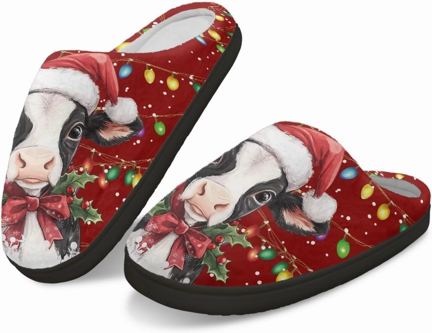 Holiday Christmas Slippers Indoor Bedroom Fluffy Warm Slippers Winter House Slippers for Women Men Soft House Shoes
