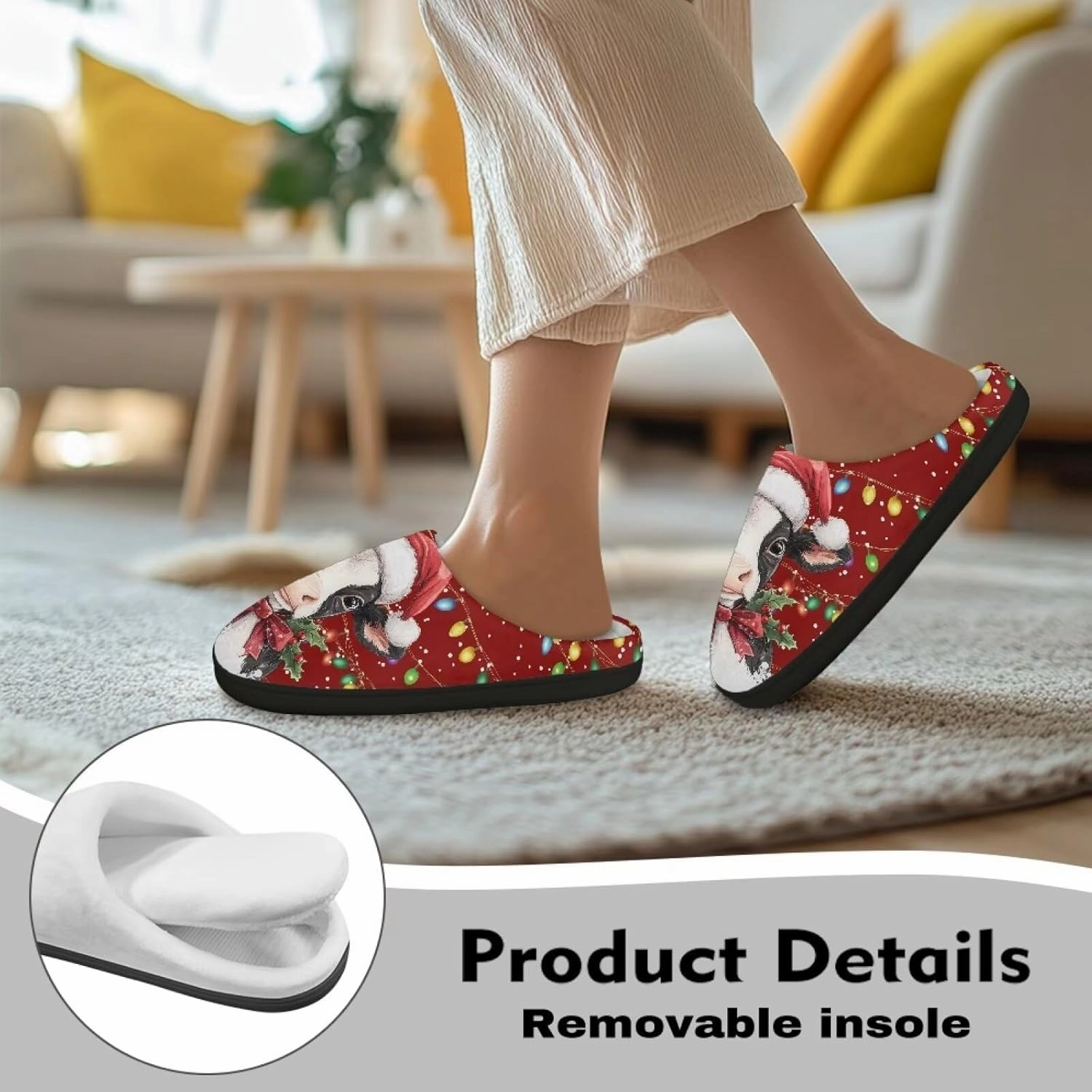 Holiday Christmas Slippers Indoor Bedroom Fluffy Warm Slippers Winter House Slippers for Women Men Soft House Shoes