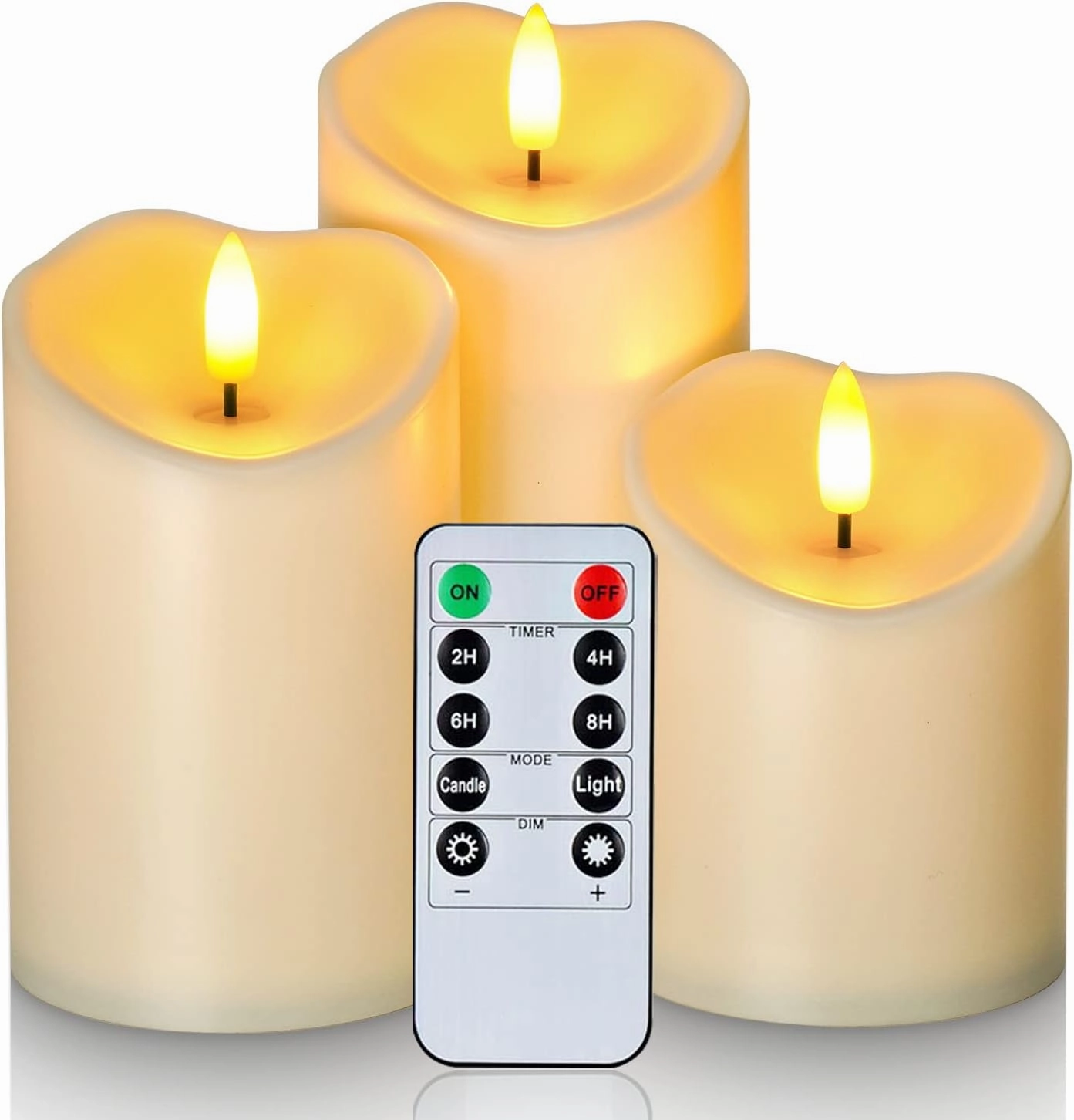 Homemory Flameless Candles, Battery Candles, LED Candles, Battery Operated Candles with Remote Timers, Electric Fake Plastic Candles, Dark Ivory, Outdoor Waterproof, Set of 3